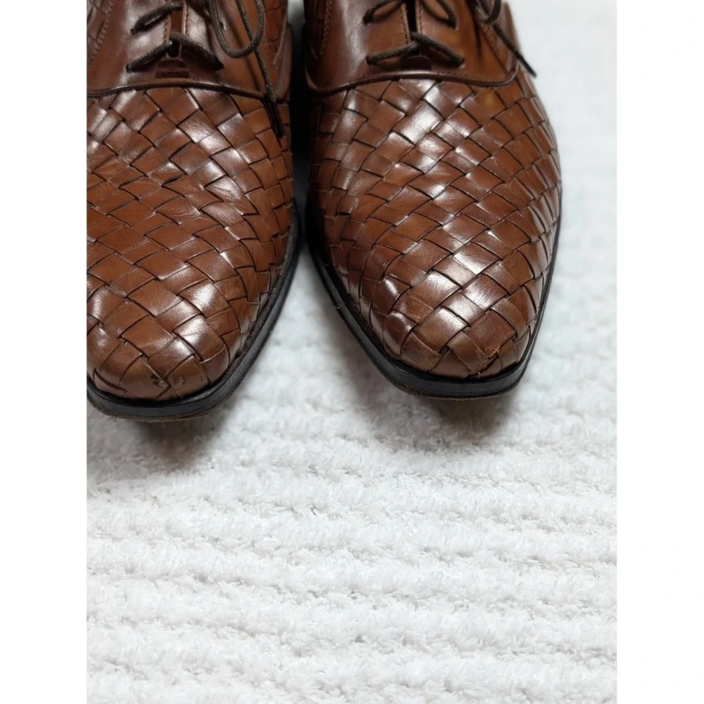 Paul Fredrick Brown Woven Italian Leather Oxford Dress Shoes Made Italy‎  8.5